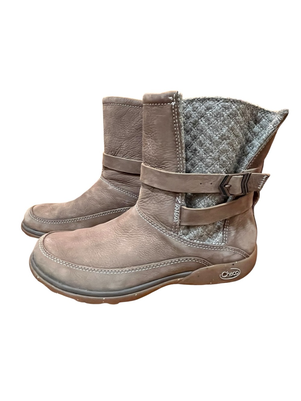 Chaco Brown Booties Hopi Quilted Wool Leather Ankle Boots Buckle Strap Women's 8